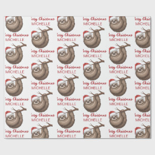 Persoonlijke Cute Luiaard Kerstman Hoed Vakantie Cadeaupapier