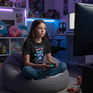 Persoonlijke Cute Pixel Art Blauwe Kat "Game On" T-shirt