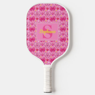 Persoonlijke Cute Roze Strikken en Hartjes Monogra Pickleball Paddle