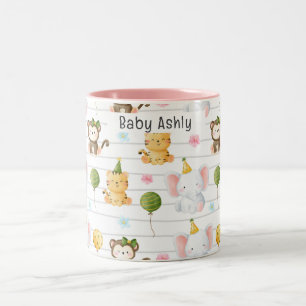 Persoonlijke Cute Safari Dieren Kinderen Naam Tweekleurige Koffiemok