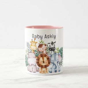 Persoonlijke Cute Safari Dieren Kinderen Naam  Tweekleurige Koffiemok
