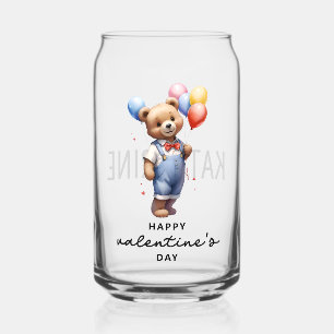 Persoonlijke Cute Valentijnsdag Watercolor Beer Blikvorm Glas