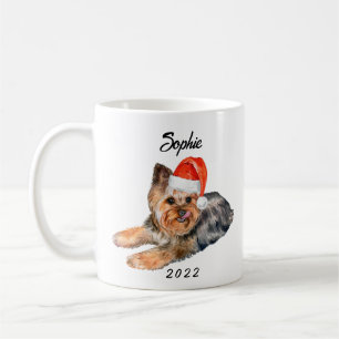 Persoonlijke Cute Yorkie met Santa Hat-Waterverf Koffiemok