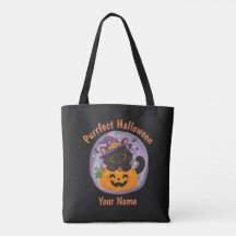 Persoonlijke Cute Zwarte Kat Halloween Tote Tas