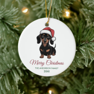 Persoonlijke Dachshund in Kerstmanhoed Kerstmis Keramisch Ornament