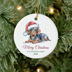Persoonlijke Dachshund in Kerstmanhoed Kerstmis Keramisch Ornament