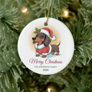 Persoonlijke Dachshund in Kerstmanhoed Kerstmis Keramisch Ornament
