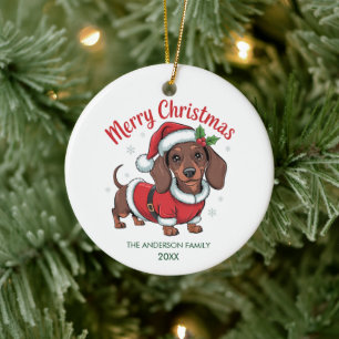 Persoonlijke Dachshund in Kerstmanhoed Kerstmis Keramisch Ornament