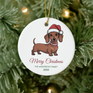 Persoonlijke Dachshund in Kerstmanhoed Kerstmis Keramisch Ornament