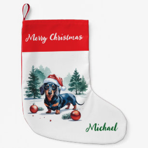 Persoonlijke Dachshund in Kerstmanhoed Kerstmis Kleine Kerstsok