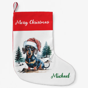 Persoonlijke Dachshund in Kerstmanhoed Kerstmis Kleine Kerstsok