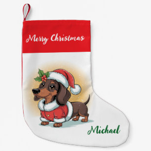 Persoonlijke Dachshund in Kerstmanhoed Kerstmis Kleine Kerstsok