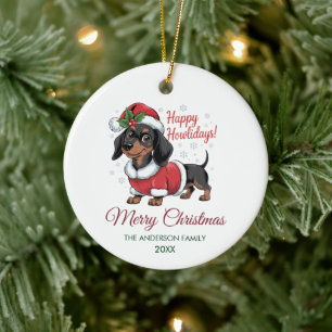 Persoonlijke Dachshund in Kerstmannenhoed Kerstmis Keramisch Ornament
