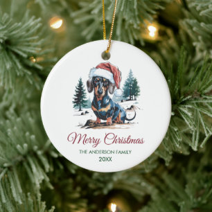Persoonlijke dachshund in kerstmuts Kerstmis Keramisch Ornament