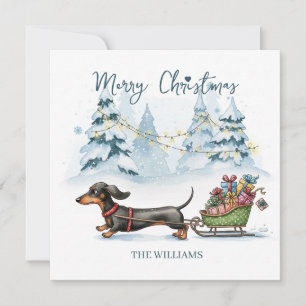 Persoonlijke Dachshund slee Kerstkaart
