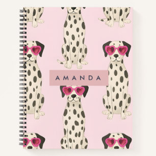 Persoonlijke Dalmatiër Hond met Roze Hart Bril Notitieboek