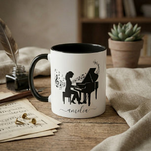 Persoonlijke dame aan grand piano artistiek mok