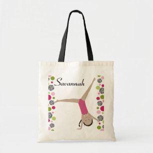 Persoonlijke Dark Hair Little Gymnast Pinks Tote Bag