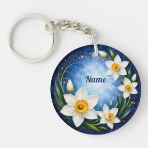 Persoonlijke december geboortebloem Narcis Sleutelhanger