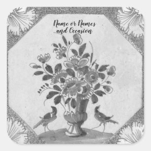 Persoonlijke Delft bloemvogels  Vierkante Sticker