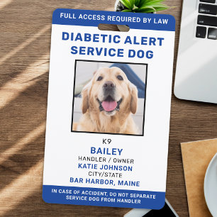 Persoonlijke Diabetische Alarm Servicehond Foto ID Badge