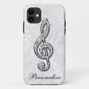Persoonlijke diamant muzieknoot bloemendamasker iPhone 11 hoesje