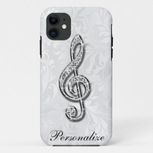 Persoonlijke diamant muzieknoot bloemendamasker iPhone 11 hoesje