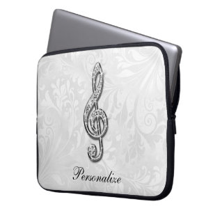 Persoonlijke diamant muzieknoot bloemendamasker laptop sleeve