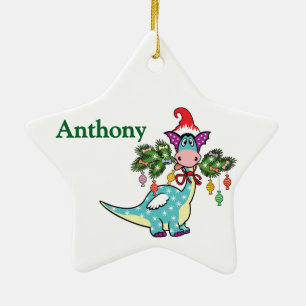 Persoonlijke Dino Kerstmis Keramisch Ornament
