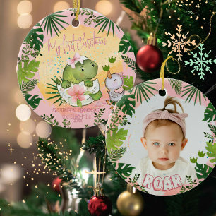 Persoonlijke Dino 'Mijn eerste kerst' foto Keramisch Ornament