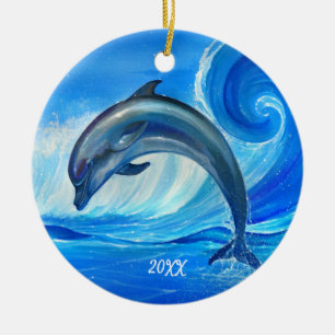 Persoonlijke Dolphin-siernamen Blauwe oceaangolv Keramisch Ornament