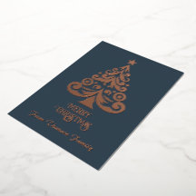 Persoonlijke donkerblauwe kerstkaart met goud foli