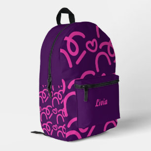 Persoonlijke donkere neon/roze harten bedrukte rugzak