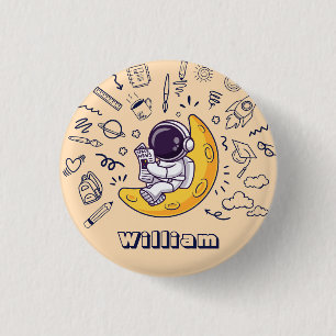 Persoonlijke Doodle Ruimte Planeten Terug naar Sch Ronde Button 3,2 Cm