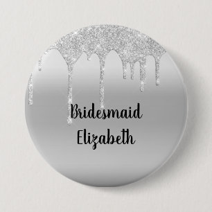 Persoonlijke Druppelende Glitter Zilveren Bruidsme Ronde Button 7,6 Cm