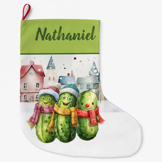 Persoonlijke dubbelzijdige augurk grote kerstsok (Voorkant)