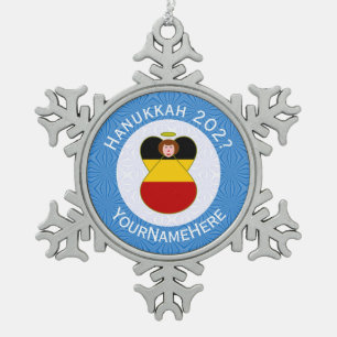 Persoonlijke Duitse Engel Hanukkah-vlag Tin Sneeuwvlok Ornament
