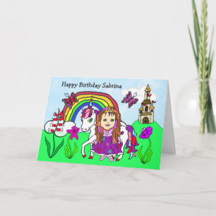 Persoonlijke Eenhoorn en Prinses Verjaardag Kaart
