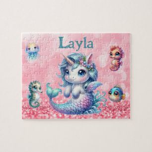 Persoonlijke Eenhoorn Zeemeermin Kind Naam Puzzel