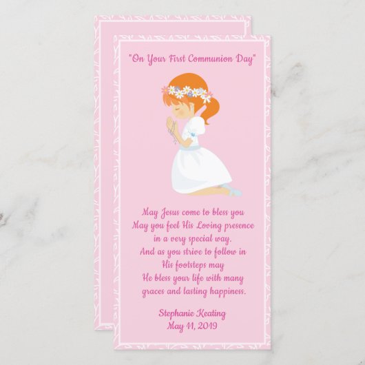 Persoonlijke eerst communie boekenlegger meisje. bedankkaart (Voorkant / Achterkant)