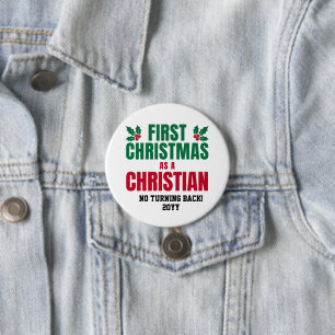 Persoonlijke EERSTE KERST ALS CHRISTEN Ronde Button 7,6 Cm