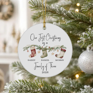 Persoonlijke eerste kerst als een gezin van 3 keramisch ornament