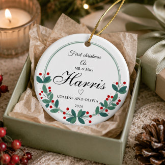 Persoonlijke eerste kerst als meneer & mevrouw ker keramisch ornament