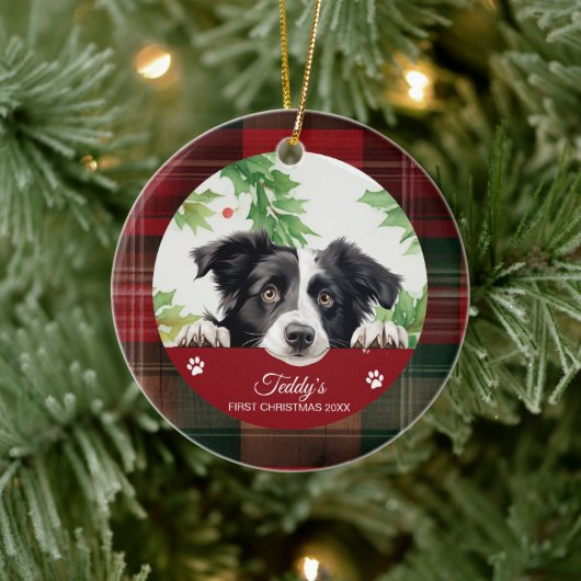 Persoonlijke eerste kerst Border Collie Keramisch Ornament (Boom)