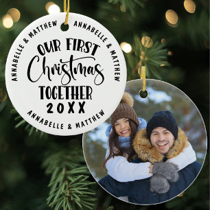 Persoonlijke eerste kerst samen koppel foto keramisch ornament