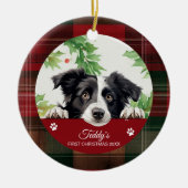 Persoonlijke eerste kerst van Border Collie Keramisch Ornament (Voorkant)