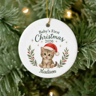 Persoonlijke eerste kerst van de baby "Kat" Keramisch Ornament