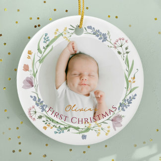Persoonlijke eerste kerst van de baby keramisch ornament