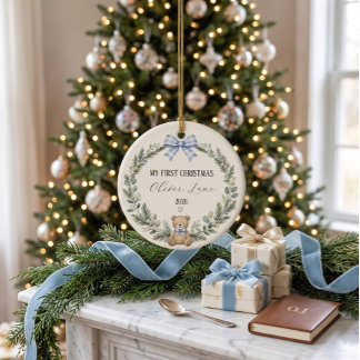 Persoonlijke eerste kerst van de baby keramisch ornament