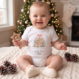 Persoonlijke eerste kerst van de baby, meisje romper